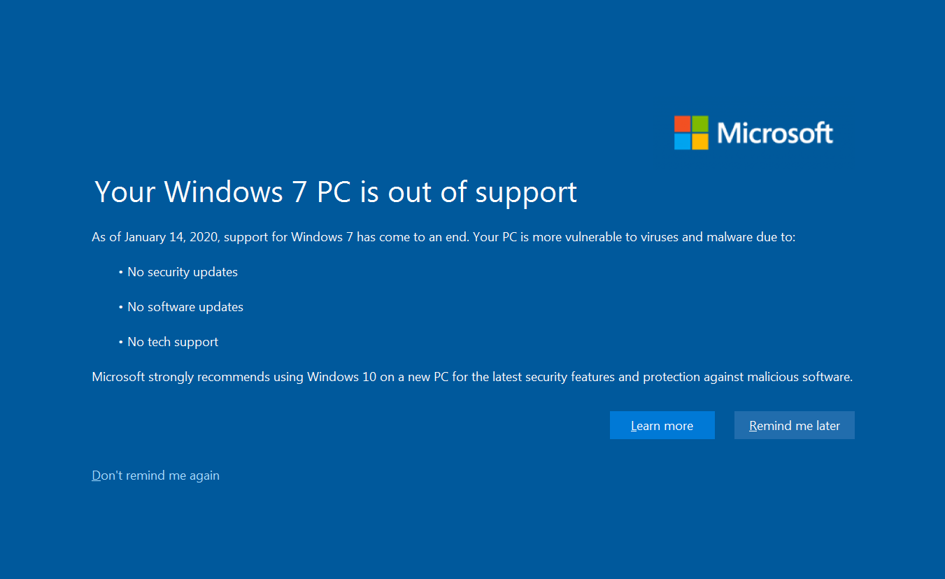 Windows 7 Kullanım Ömrü Uyarısı