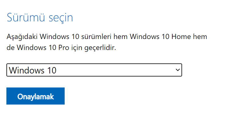 Windows 10 seçimini onayla